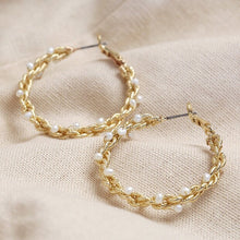 Load image into Gallery viewer, Large Twisted Gold Pearl Hoop Earrings by Lisa Angel
