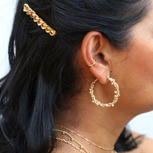 Large Twisted Gold Pearl Hoop Earrings by Lisa Angel