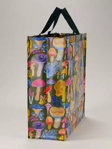 Mushrooms Shopper Bage by Blue Q| £11.95. Colourful shopper bag by Blue Q, with a green background with lots of different colourful species of mushroom covering it.