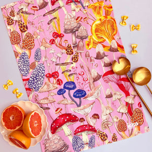 Tea Towel - Pink  Mushroom by Icka Print