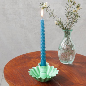 Enamel Cupped Flower Candle Holder - Green