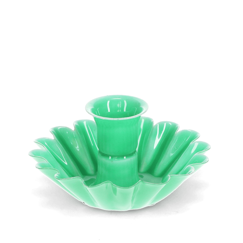 Enamel Cupped Flower Candle Holder - Green