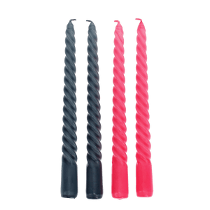 Twisted Candles - Dark Grey & Pink  Set of four