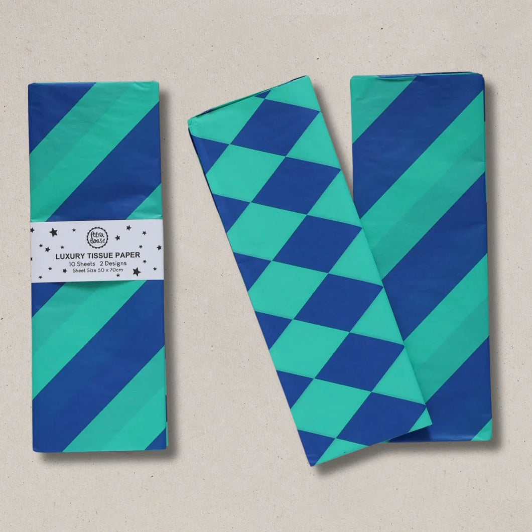 Petra Boase Luxury Tissues Paper - Diamond & Stripe Cobalt & Blue