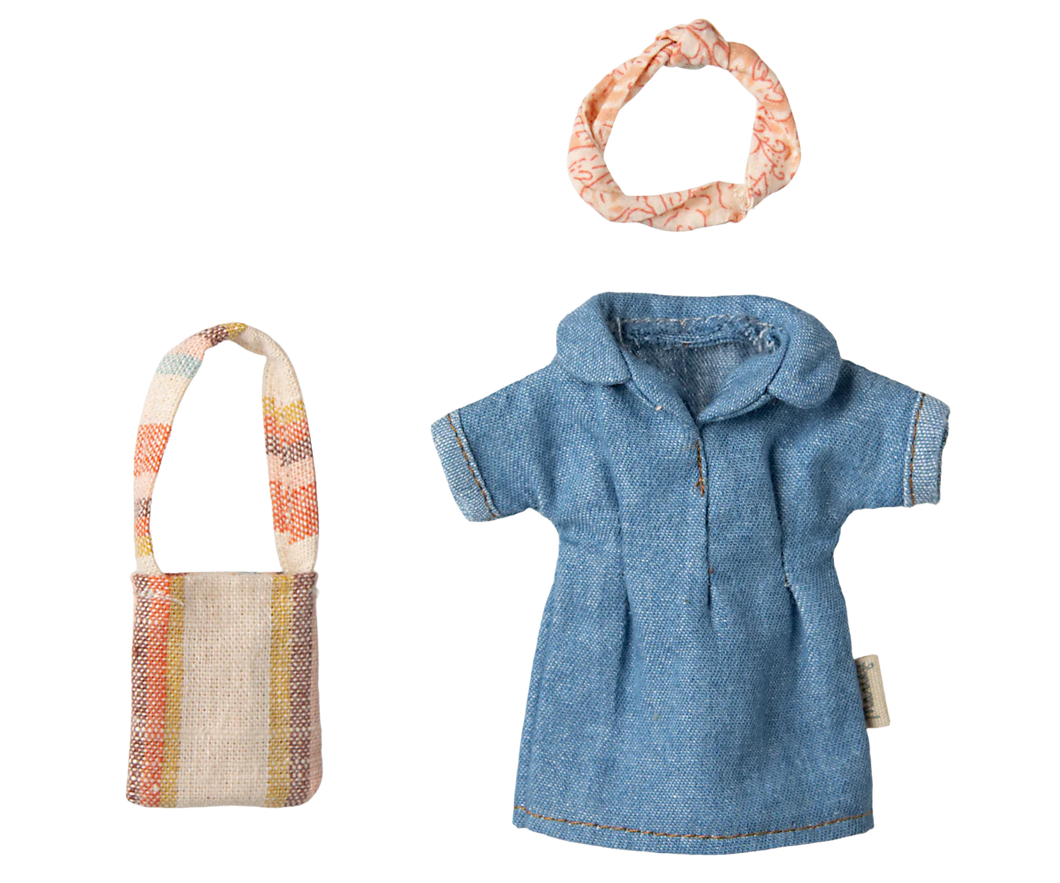Maileg - Denim Dress & Bag - Mum Mouse