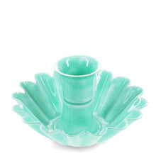 Load image into Gallery viewer, Enamel Cupped Flower Candle Holder - Aqua
