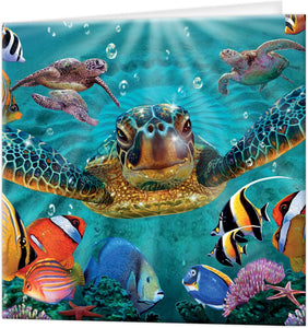 Turtles With Bubbles - 3D Greetings Card