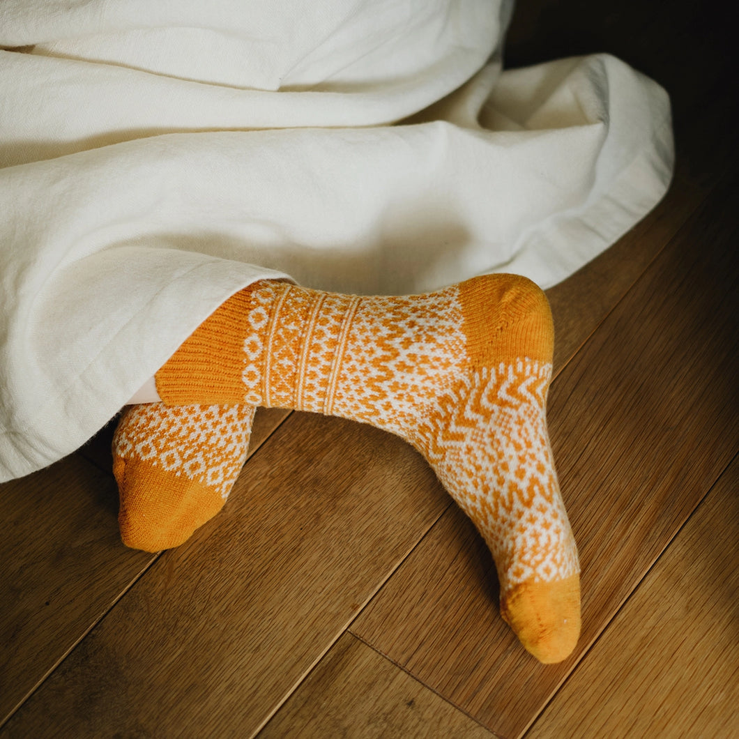 Nishiguchi Kutsushita Wool Jacquard Socks - Lantern Orange
