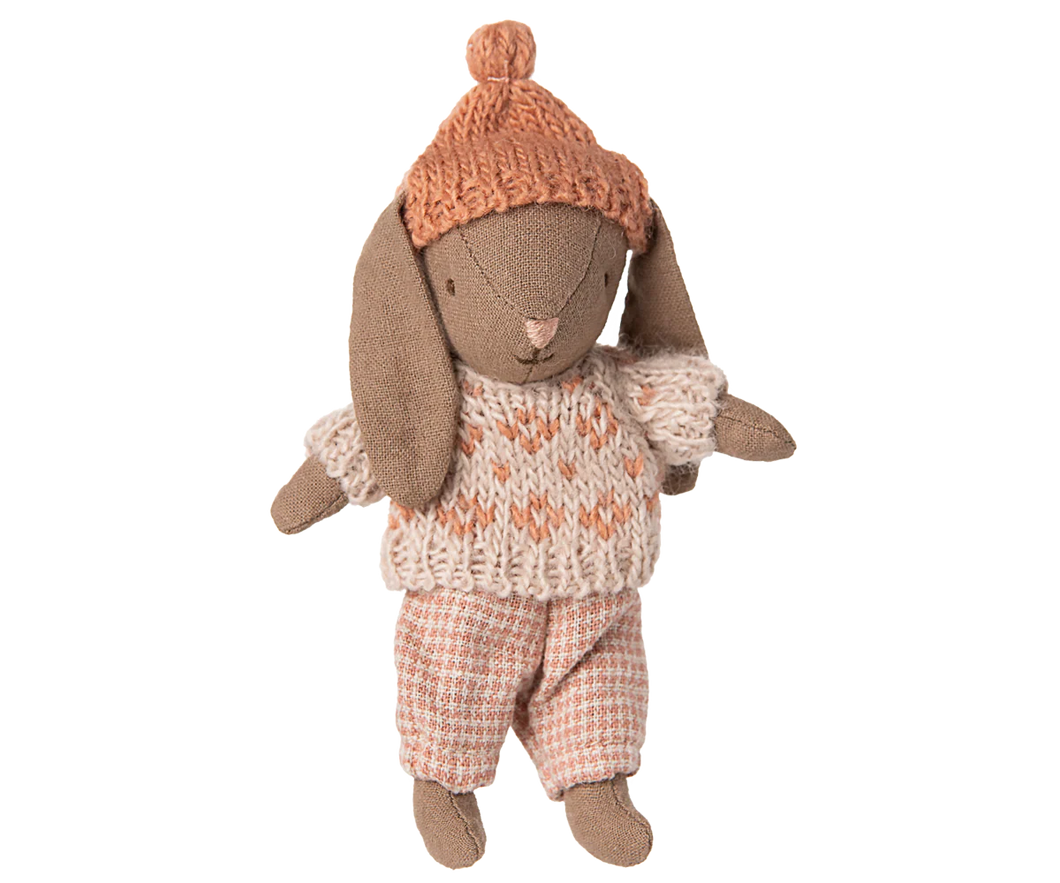 Maileg Micro Winter Bunny - Brown/Rose
