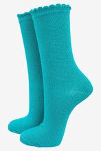 Load image into Gallery viewer, Women’s Socks - Turquoise Glitter
