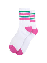 Load image into Gallery viewer, Woman’s Spots Socks - Striped Green/Pink
