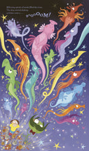 Load image into Gallery viewer, A colourful illustration of different types of dragons shooting up into the air from plant potshots 
