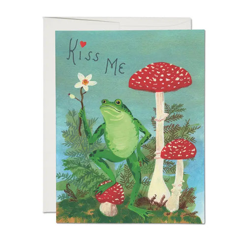 Frog Card | Kiss me Greetings Card by Red Cap | Frog with Mushrooms | Valentine's Card