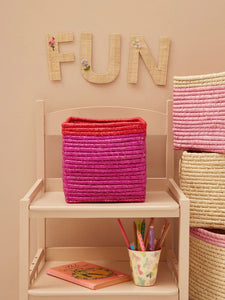 Raffia Basket - Pink With Red Border by Rice DK