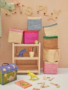 Raffia Basket - Pink With Red Border by Rice DK