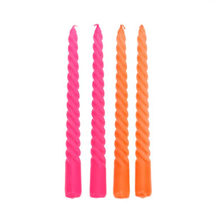 Pack of 4 Bright Pink and Orange Twisted Candles
