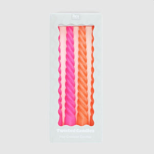 Pack of 4 Bright Pink and Orange Twisted Candles
