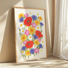 Load image into Gallery viewer, Framed artwork of colourful flowers on a soft white background
