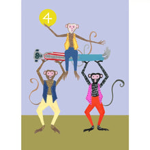 Load image into Gallery viewer, Age 4 Monkeys Birthday Card by Hutch Cassidy
