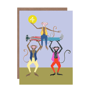 Age 4 Monkeys Birthday Card by Hutch Cassidy