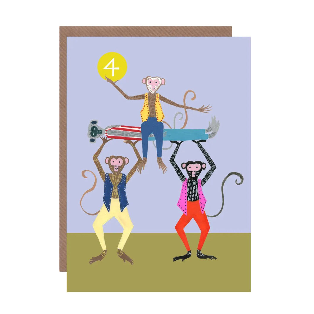 Age 4 Monkeys Birthday Card by Hutch Cassidy