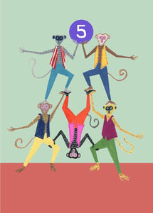 Age 5 Monkeys Birthday Card by Hutch Cassidy
