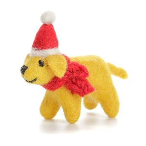 Amica Felt Christmas Decoration - Mini Golden Labrador with Hat & Scarf