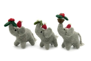 Amica Felt Christmas Decoration - Mini Elephant with Pudding, Mistletoe or Holly