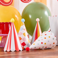 Load image into Gallery viewer, Circus Party Hats with Pom Poms - Pack of 8
