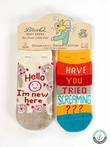 Hello I'm New Here/ Have You Tried Screaming??? Baby Socks by Blue Q