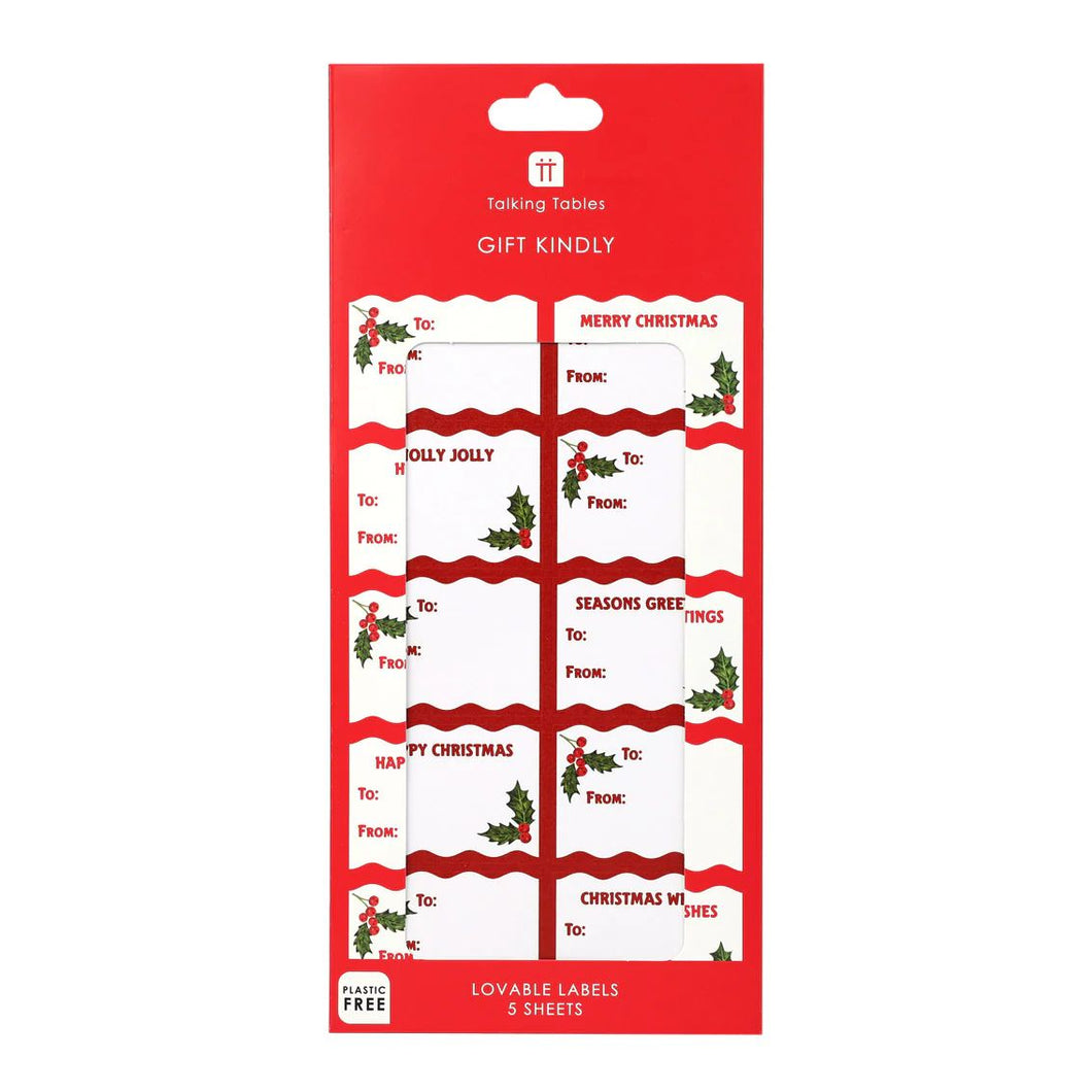 Botanical Holly Gift Labels - 5 Sheets of 50 by Talking Tables