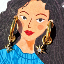 Load image into Gallery viewer, 18K Gold Rhinestone Star Charm Detachable Charm Hoop Earrings
