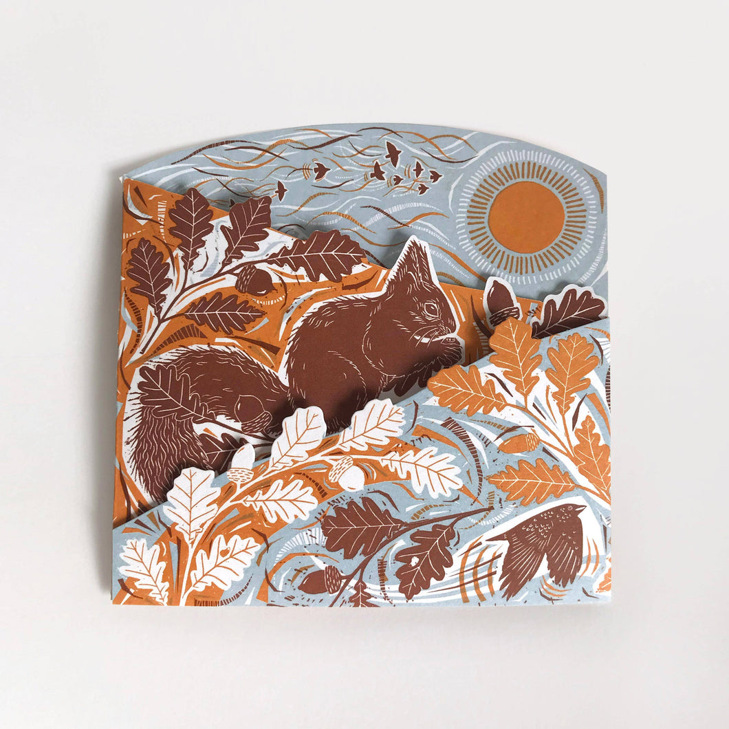Concertina Card - Autumn Leaves - Squirrel