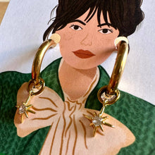 Load image into Gallery viewer, 18K Gold Rhinestone Star Charm Detachable Charm Hoop Earrings
