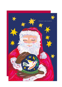 Christmas Card - Santa With Globe by Hutch Cassidy