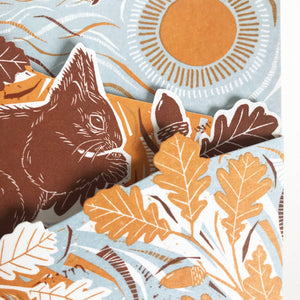Concertina Card - Autumn Leaves - Squirrel