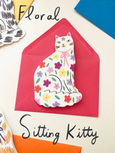 Load image into Gallery viewer, Sitting Kitty Shaped Cat Greeting Card - Floral
