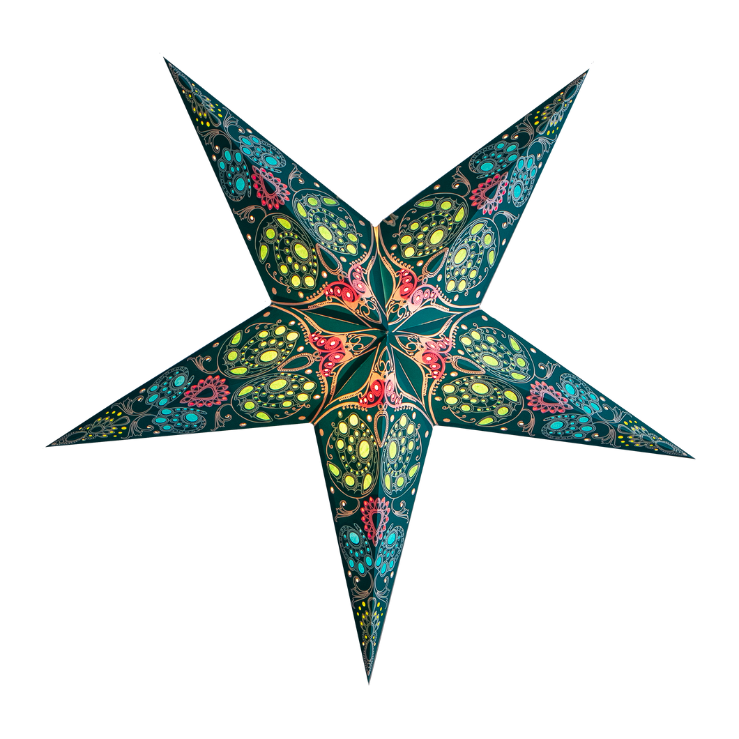 Paper Star Lantern - Damask Aquamarine