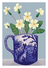 Load image into Gallery viewer, Greeting Card - Primroses is Rabbit Cup Card
