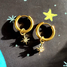 Load image into Gallery viewer, 18K Gold Rhinestone Star Charm Detachable Charm Hoop Earrings
