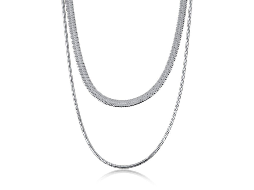 Double Chain Necklacec - Stainless Steel - Silver