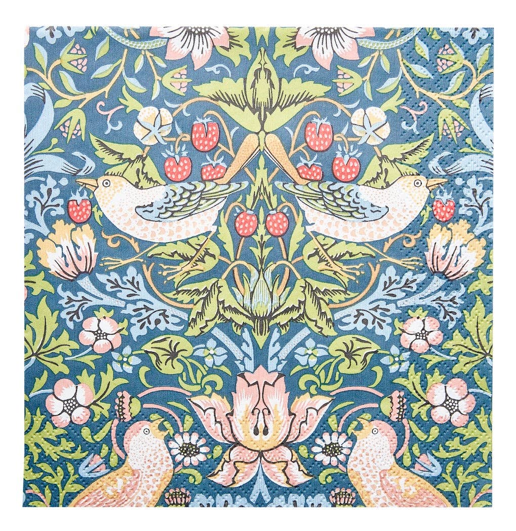 William Morris 'Coffee & Cake' Napkins Pack of 20 24x24cm - Strawberry Thief Blue