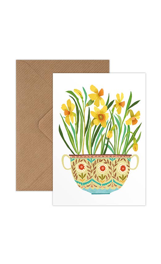 Brie Harrison Greetings Card - Daffodil Pot