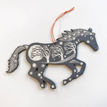Load image into Gallery viewer, Folded Forest Screenprinted Wooden Decoration - Horse - Silver Grey
