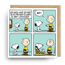 Load image into Gallery viewer, Square Greeting Card - Snoopy - Peanuts - Learn to Obey
