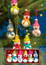 Load image into Gallery viewer, Set of 6 Mini Hanging Felt Snowmen Decorations
