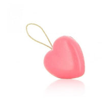 Load image into Gallery viewer, pink heart shape soap with natural colour cord for hanging at the top
