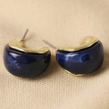 Load image into Gallery viewer, Small Navy Resin Hoop Earrings in Gold by Lisa Angel
