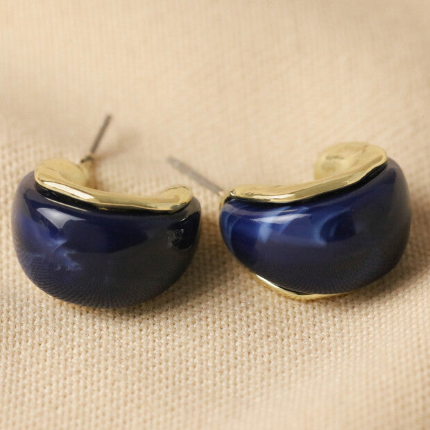 Small Navy Resin Hoop Earrings in Gold by Lisa Angel