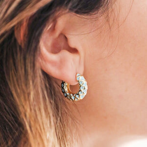 Blue Geometric Hoop Earrings in Gold by Lisa Angel